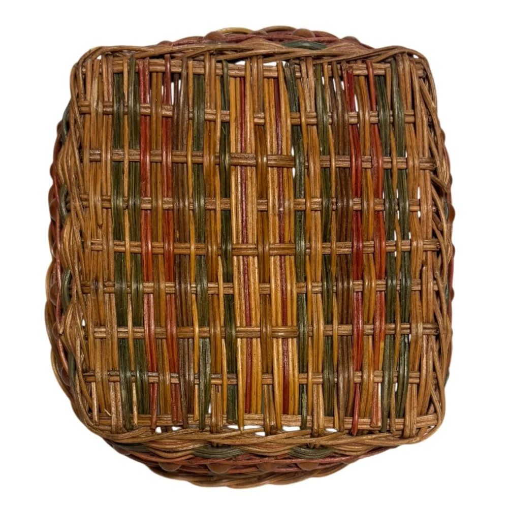 Vintage Gathering Basket Hand Crafted Natural Red Country Farmhouse Cottage Core
